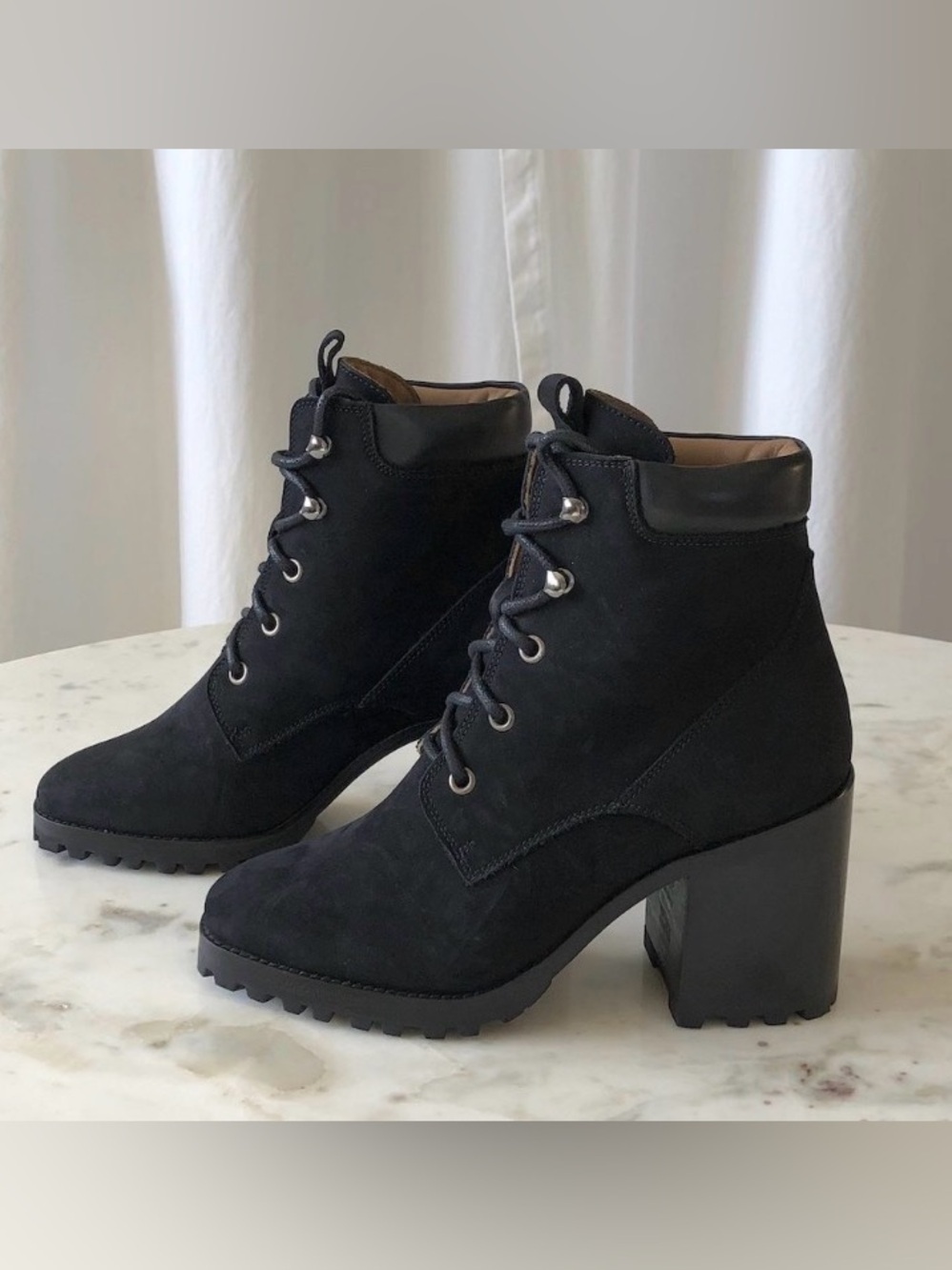 Rachel Comey Black Rollick Suede Lace-Up Heeled Lug Boots - Size 8